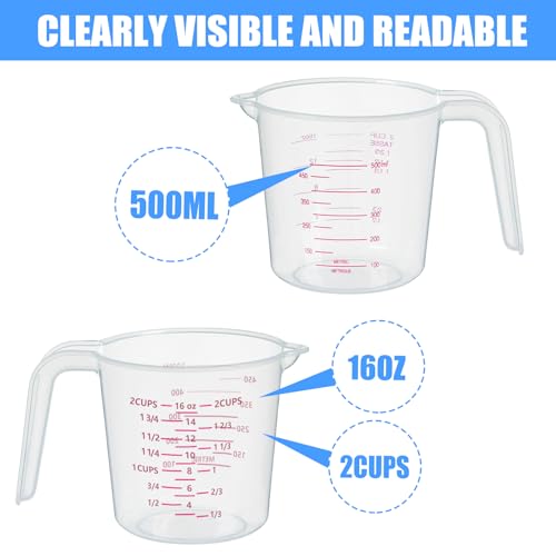 DTDNZKN 3 Pack Measuring Cups, 250ml (1-Cup), 500ml (2-Cup) &1000ml (4-Cup) | Plastic Liquid Measuring Cups - Clear Markings for Baking, Cooking, Mixing, Oil & Water Measurement - Essential Kitchen Tools