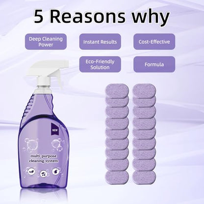 Oven Cleaner Spray with 18 Concentrated Tablets - Powerful Degreaser for Stovetop, Grill, Kitchen Grease, Bathroom, Multi-Surface Cleaning, Safe & No Harsh Fumes (Upgraded Formula)