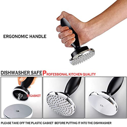 Reversible Meat Tenderizer and Pounder Dual Sided Meat Tenderizer Mallet Marinating Prep Tool, Mysterious Black