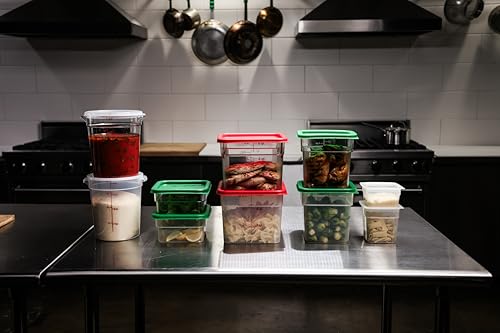 Cambro Food Storage Container with Lid (2 Pack) - Classic Series Square with Green Lid - 4 QT (Quart) - Commercial Grade for Food Prep (Clear) - size: 4 QT + Lid