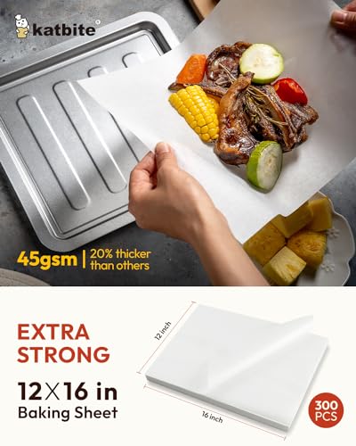 Katbite Parchment Paper, Heavy Duty 12x16 inches Baking Paper, 300 Sheets Oil-proof and Non-stick Parchment Paper Sheets Perfect for Air Fryer, Grilling,Cooking and Wrapping [Extra Strong Series] - size: 12"x16"-300