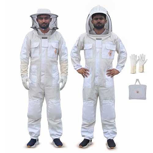 Beekeeping Suit Ventilated 3 Layer Ultra with Total Protection with Safety Fencing for Professional Beekeeping Supplies with Carrying Bag (BP-311-White)-S - color: White, size: S