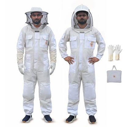 Beekeeping Suit Ventilated 3 Layer Ultra with Total Protection with Safety Fencing for Professional Beekeeping Supplies with Carrying Bag (BP-311-White)-XXL - color: White, size: 2XL