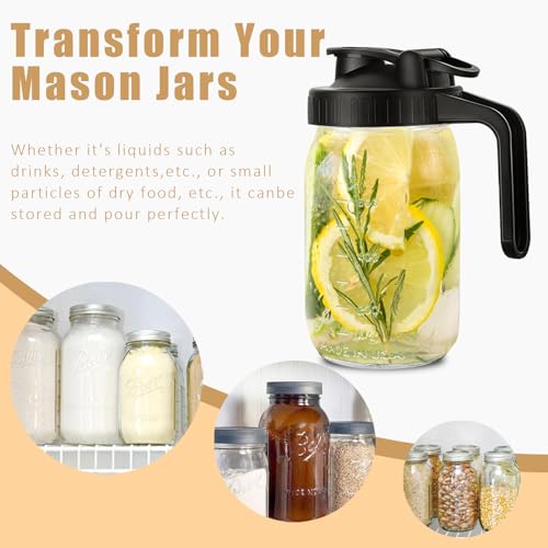Mason Jar Pour Spout Lid for Wide Mouth Mason Jars, Mason Jar Pitcher Flip Cap Airtight Handle Lid, Leak Proof Seal Cover, Pack of 2 - color: 2 Pack
