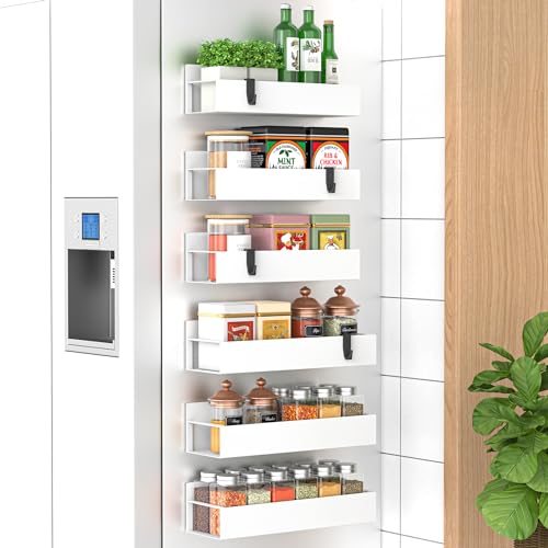 HuggieGems 6 Pack Magnetic Spice Storage Rack Organizer for Refrigerator and Oven, White Fridge Organizers and Storage - color: White, size: 6 Pack