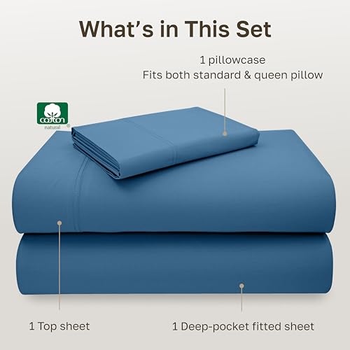 California Design Den Twin Sheet Set - Luxury 600 Thread Count Sateen, Natural 100% Cotton Sheets, Fully Elasticized Deep Pockets, Crisp, Cool and Durable Bedding - Parisian Blue - color: 15 - Parisian Blue, size: Twin
