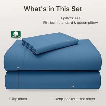 California Design Den Twin Sheet Set - Luxury 600 Thread Count Sateen, Natural 100% Cotton Sheets, Fully Elasticized Deep Pockets, Crisp, Cool and Durable Bedding - Parisian Blue - color: 15 - Parisian Blue, size: Twin
