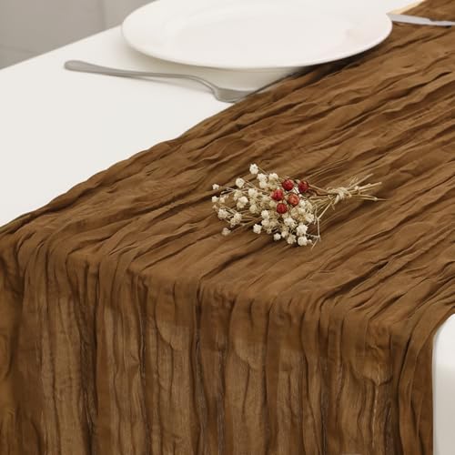 Light Brown Cheesecloth Table Runner 120 Inch 10FT Cheese Cloth Fabric Runners 1 Pack for Jungle Theme Party, Boho Decor, Retro Decoration - color: Light Brown