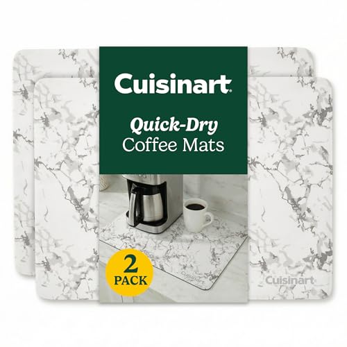 Cuisinart Coffee Mat for Countertop (2 Pack)–Quick-Dry Absorbent Coffee Bar Mat for Espresso Machines & Brew Stations, Also Use as a Dish Drying Mat on Kitchen Counter, Non-Slip, Easy Care, 15” x 20” - color: White Marble