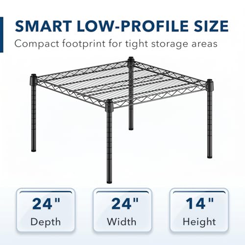 24" x 24" x 14" Black Epoxy Wire Storage Shelf, Dunnage Rack, Commercial 1 Tier Small Shelf - color: Black, size: 24"D x 24"W x 14"H