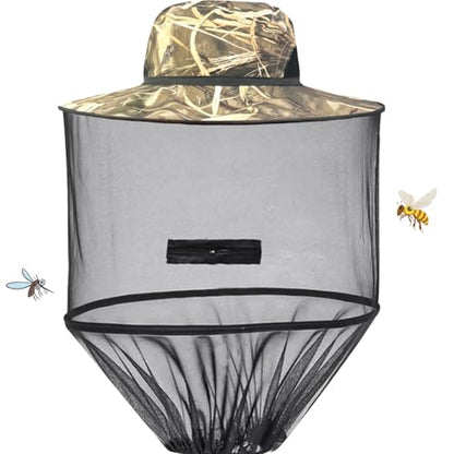 Beekeeping Veil Hat Collapsible Mesh Face Cover Breathable Head Protection (Camouflage)