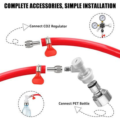 MRbrew 5 Feet Gas Line Ball Lock Keg Fitting Carbonation Cap Kit, Ball Lock Disconnect with Stainless Steel 5/16'' Draft Beer Barb Kegerator PVC Tubing Co2 Hose fit Soda Bottle Homebrew - size: 5Ft CO2 line kit with carbonation cap
