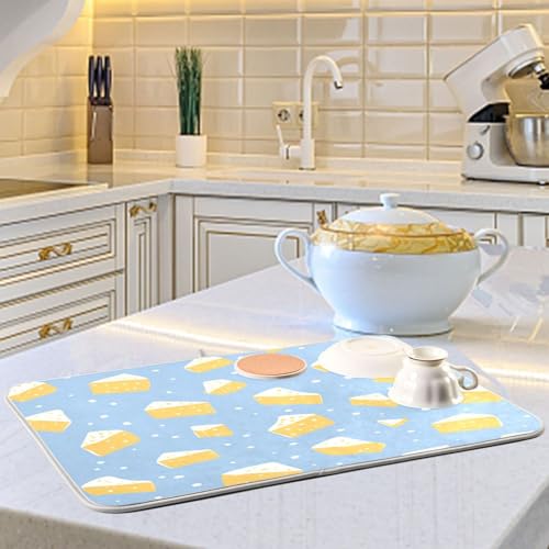 Kcldeci Dish Drying Mat for Kitchen Counter,Cheese and White Dots Absorbent Dish Drainer Dish Drying Pad for Countertops,Sinks,Draining Racks 16x18in - size: 16x18in