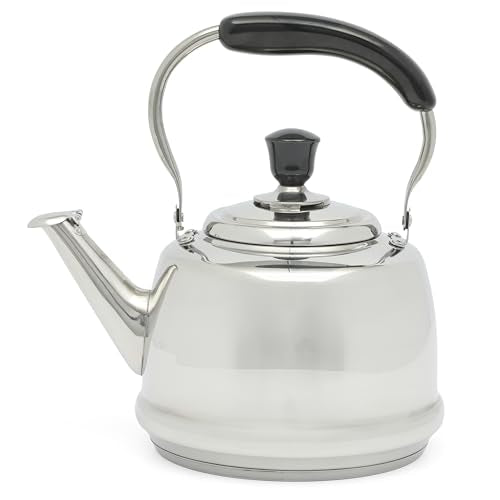 Martha Stewart Kingstree Large 2 Qt Stainless Steel Tea Kettle – Heavy Gauge Durable Whistling Tea Kettle for Stove Top, Easy Pour, Classic Design - color: Stainless Steel, size: 2 Quarts