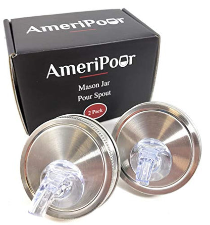 Mason Jar Pour Spouts Stainless With No Flap - For Moonshine And Whiskey - Made 100% In The USA. Free Flow Mason Jar Spouts That Don't Leak - No Cracks, Just A Perfect Cocktail Pour Everytime. 2 Pack - size: Stainless Regular Mouth