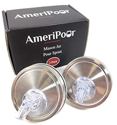 Mason Jar Pour Spouts Stainless With No Flap - For Moonshine And Whiskey - Made 100% In The USA. Free Flow Mason Jar Spouts That Don't Leak - No Cracks, Just A Perfect Cocktail Pour Everytime. 2 Pack - size: Stainless Regular Mouth