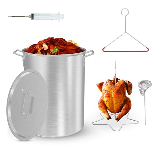 30 Qt Aluminium Stock Pot Kit – Turkey Fryer Pot With Lid, Lifting Hook, Stand & Thermometer – Large Deep Fryer For Frying, Seafood Boiling & Outdoor Cooking - style: 30-Qt Turkey Fryer Pot Kit