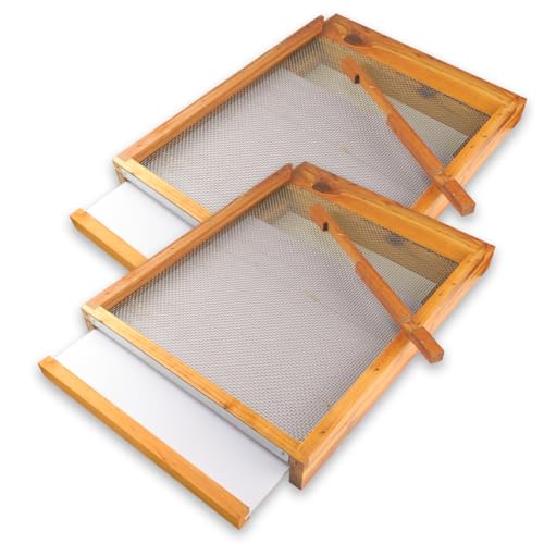2Pcs Beehive Screened Bottom Board 8 Frame Langstroth Bee Hive Screened Bottom Board Dipped in 100% Beeswax with Entrance Reducer, Screen Bottom Board with Solid Wood for 8 Frame Beehive - size: 2 Pack 8 Frame