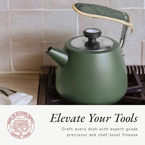 Made In Cookware - 2 QT Kettle - Willow Green - Stainless Steel - With Built-In Temperature Gauge - Includes Handle Sleeve - Induction Compatible - color: Willow Green