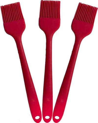 Pastry Brush For Baking,Silicone Basting Brush For Cooking,315°C Heat Resistant Food Brush for Oil & Sauce,Non-Shedding Kitchen Brushes for Butter Bread Meat Egg Wash Cake Baster(3pc Red) - color: Red