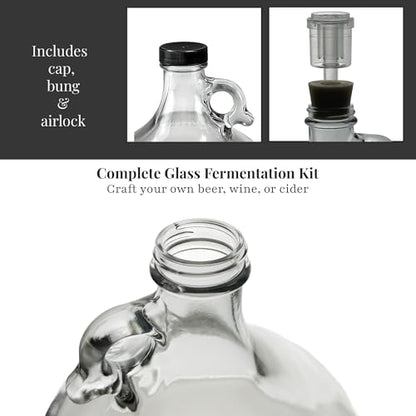 North Mountain Supply 1 Gallon Glass Fermenting Jug with Handle, 6.5 Rubber Stopper, 2-Piece Airlock, Black Plastic Lid - Set of 1