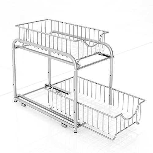 under sink storage 2 Tier Stackable Sliding Basket Organizer Drawer For Kitchen And Bathroom/Cabinet Drawers,silver - color: Silver