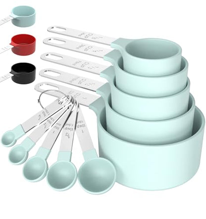 TILUCK Measuring Cups & Spoons Set, Stackable Cups and Spoons, Nesting Measure Cups with Stainless Steel Handle, Kitchen Gadgets for Cooking & Baking (Green) - color: Green