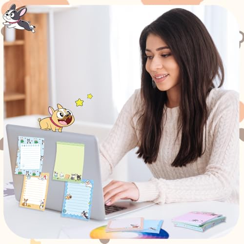 Chiisong 12 Pcs French Dog Sticky Notes Kawaii Notepads 3x4 Inch Adhesive Dog Gifts for Frenchie Lovers to Do List for Memo Reminder for Office Home Supplies Christmas Small Gift - style: Dog