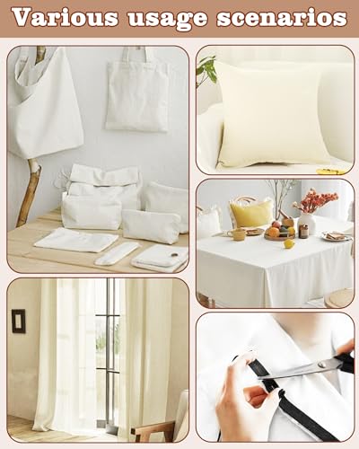 FIVEIZERO 100% Cotton Muslin Fabric by The Yard,59in x 10yd Cream Bleached Cotton Muslin Cloths–Medium Weight Beige Calico Fabric for Sewing,Quilting,Embroidery,Crafts & Apparel Projects - color: Cream, size: 10 yards bolt