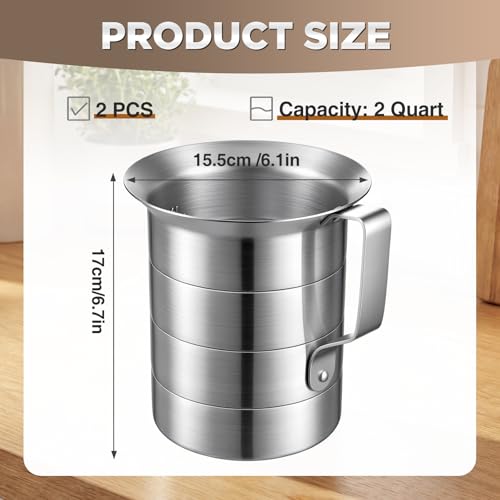 2 Pcs 2 Quart Aluminum Measure Cup Silver Metal Measuring Pitcher with Easy to Read Graduated Marking Handle Pouring Spout Kitchen Baking Tool for Liquid Flour Rice Sauce Measuring - size: 2 Quart