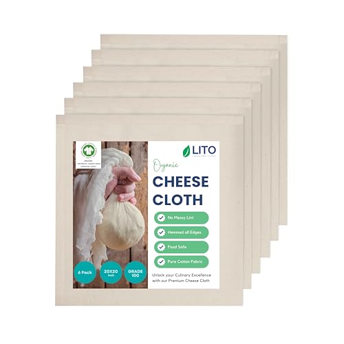 Cheesecloth for Straining, Organic Cheese Cloth, Fine Mesh Nut Milk Cloth, Unbleached Cotton Cheese Cloth for Yogurt, Cheese Making, Bread Baking, Juicing, Cooking, Grade 100 (20 x 20 Inch) - 6 Pack - size: Cheese Cloth Grade 100 (6 Pack)