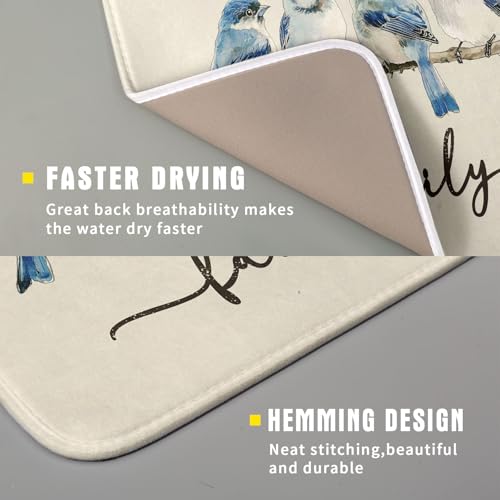 Home Blue Bird Family Dish Drying Mat for Kitchen Counter,Spring Summer Drying Mat 16 x 18 Inch with Absorbent Reversible Microfiber Drying Pad for Coffee Bar - size: 16" x 18"