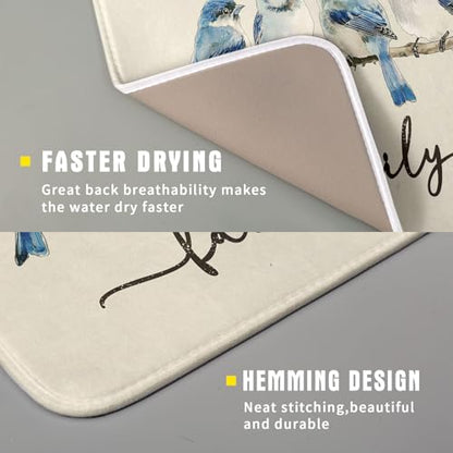 Home Blue Bird Family Dish Drying Mat for Kitchen Counter,Spring Summer Drying Mat 16 x 18 Inch with Absorbent Reversible Microfiber Drying Pad for Coffee Bar - size: 16" x 18"