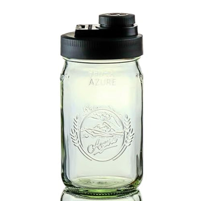 Brewing America Glass Mason Jar Pitcher with Lid - Azure Jar, 1 Quart (32 oz) with Black Wide Mouth Pour Lid, for Drinking or Pouring - Made in America - color: Black