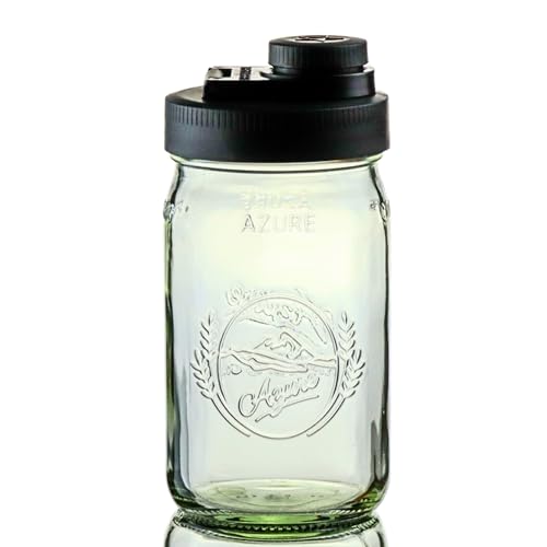 Brewing America Glass Mason Jar Pitcher with Lid - Azure Jar, 1 Quart (32 oz) with Black Wide Mouth Pour Lid, for Drinking or Pouring - Made in America - color: Black