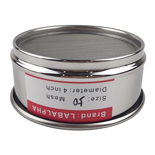 LABALPHA 50 Mesh Lab Sieves, Test Sieve #50 Mesh, 4'' Diameter, 304 Stainless Steel Wire Cloth (0.355mm) - size: 50 mesh (0.355mm)
