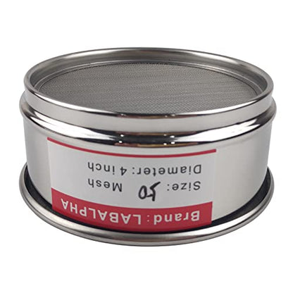 LABALPHA 50 Mesh Lab Sieves, Test Sieve #50 Mesh, 4'' Diameter, 304 Stainless Steel Wire Cloth (0.355mm) - size: 50 mesh (0.355mm)