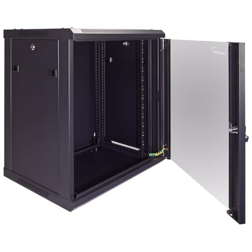 NavePoint 12U Server Cabinet Wall Mount Rack Enclosure Includes 2 Fans, Locking Glass Door, Removable Side Panels – 12U Network Cabinet 17.7” Deep, 19 Inch Server Rack for IT and A/V Equipment - size: 12U - 450mm Depth