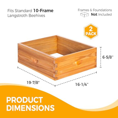 Honey Lake 2 Pack 10-Frame Langstroth Medium Super Beehive Boxes Dipped in Beeswax, Easy Assembly (Without Frames & Foundations)