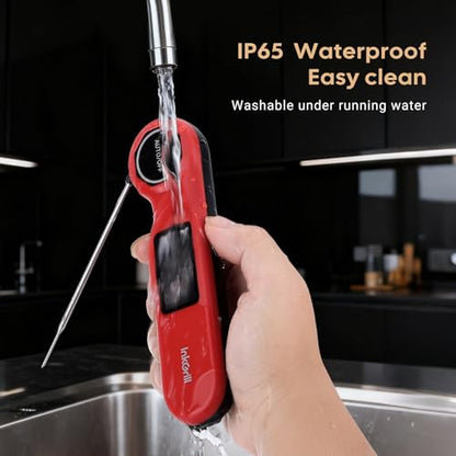 Rechargeable 0.5 Sec Reading Instant Read Meat Thermometer for Cooking, Digital Food Thermometer with High Precision Sensor, 1.42" Big Screen Waterproof Magnetic Meat Thermometer for Steak Fry Candy