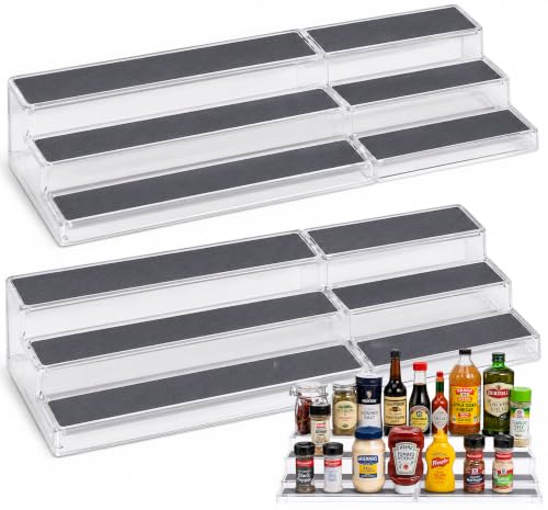Oizeir Expandable Spice Rack Organizer for Cabinet (2 Pack), 3-Tier Clear Tiered Shelf, Non-Slip Adjustable Spice Cabinet Organizer for Kitchen Pantry, Medicine, Seasoning & Bottle Storage - color: Clear, size: 2-Pack