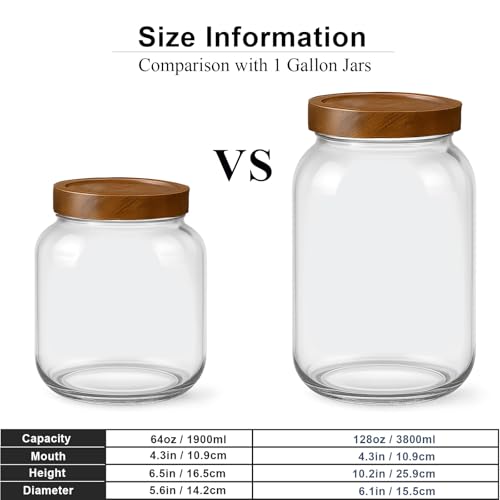 Set of 2 Cookie Jars with Airtight Lid, 1/2 Gallon Glass Jars with Acacia Wooden Lid, 64 oz Wide Mouth Mason Jar for Coffee, Sugar, Candy, Pasta, Oats - size: Small