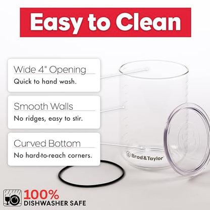 Brod & Taylor Sourdough Starter Jar (32oz) 100% Dishwasher Safe, Measurement Markings, Height Marker & Loose-Fitting Lid That Prevents Pressure Buildup (Durable Glass Jar, BPA-Free) - size: 32 Ounce