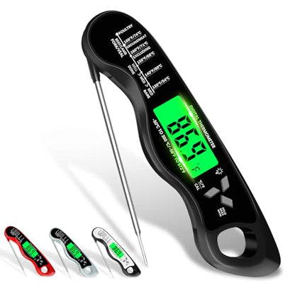 Meat Thermometer Digital，IP67 Waterproof Cooking Thermometer with Backlight, Calibration & Hold Function，Food Thermometer for Cooking,Outdoor Grilling - color: Black