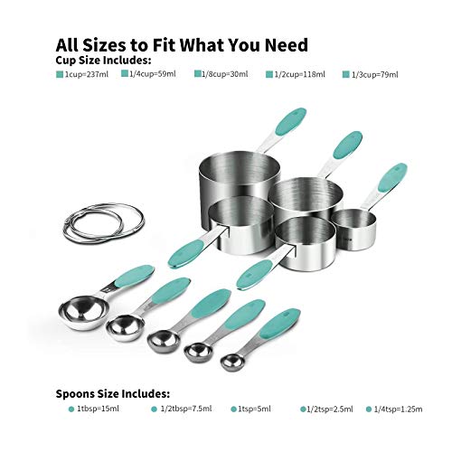 Measuring Cups : U-Taste 18/8 Stainless Steel Measuring Cups and Spoons Set of 10 Piece, Upgraded Thickness Handle(Aqua Sky) - color: Aqua Sky