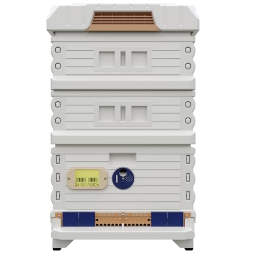 Apimaye Ergo Insulated 10 Frame Honey Maker 1 Deep 2 Medium Beehive Set (White Body Blue Entrance)