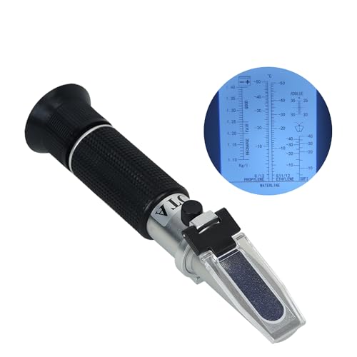 4-in-1 Antifreeze Coolant Refractometer,（Copper ）CNC Machine coolant Refractometer for Diesel Exhaust Fluid,Automobile Antifreeze System, Battery Acid and Windshield Washer Fluid