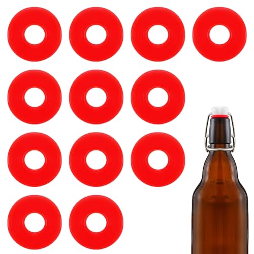 12Dopamine color Silicone Gaskets Washers Seals for Cap Swing Flip Top Bottle for Home Brew Beer Soda Bottle Sealing(flat,no cover) (Red) - color: Red