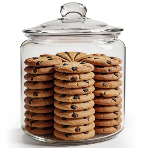 Masthome 1 Gallon Glass Cookie Jar with Airtight Lid, Large Clear Glass Storage Canister, Wide Mouth Food Storage Container for Pantry, Kitchen, Flour, Sugar, Pasta, Cookies, Candy, Dog Treats - color: Cookie Jar