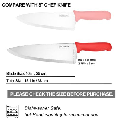 10 inch Japanese High Carbon Stainless Steel Chef Knife, Professional Sharp Wide Cook Knife with Non-slip Ergonomic Handle, for Kitchen Home Restaurant (Red) - color: Red
